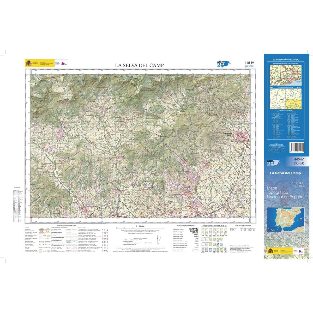 Carte topographique de l'Espagne n° 0445.4 - La Selva del Camp | CNIG - 1/25 000 carte de randonnée CNIG