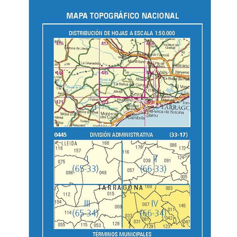 Carte topographique de l'Espagne n° 0445.4 - La Selva del Camp | CNIG - 1/25 000 carte de randonnée CNIG