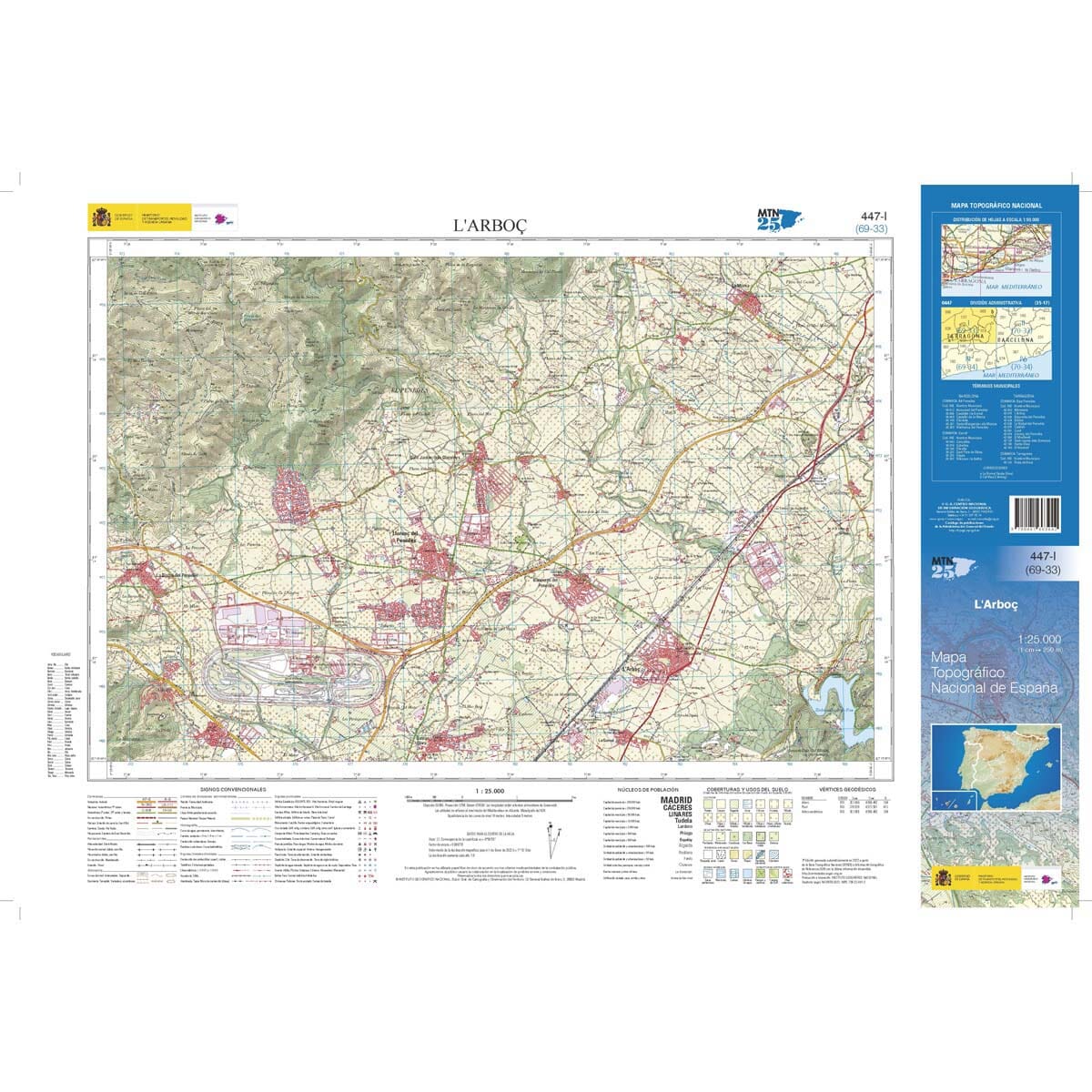 Carte topographique de l'Espagne n° 0447.1 - L'Arboç 1/25 | CNIG - 1/25 000 carte de randonnée CNIG