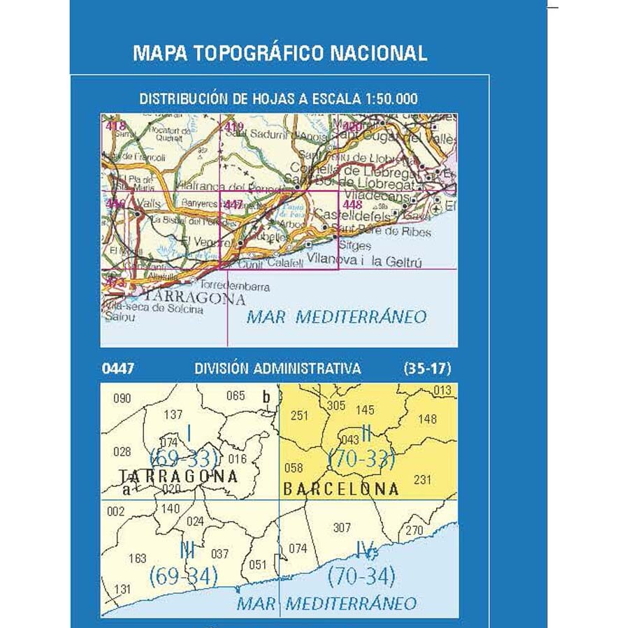 Carte topographique de l'Espagne n° 0447.2 - Sant Pere de Ribes | CNIG - 1/25 000 carte de randonnée CNIG