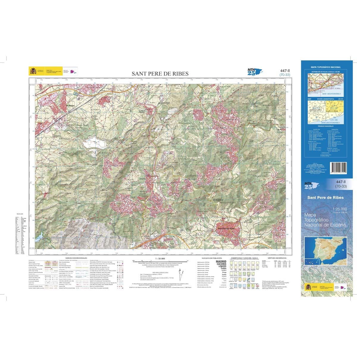 Carte topographique de l'Espagne n° 0447.2 - Sant Pere de Ribes | CNIG - 1/25 000 carte de randonnée CNIG
