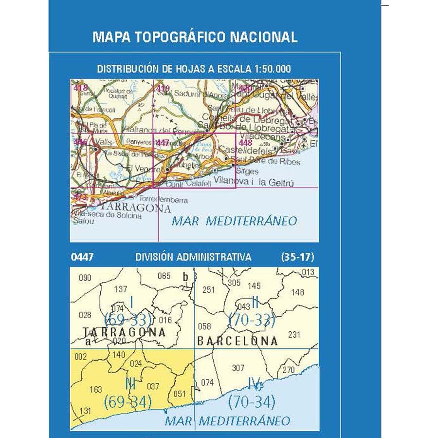 Carte topographique de l'Espagne n° 0447.3 - El Vendrell | CNIG - 1/25 000 carte de randonnée CNIG