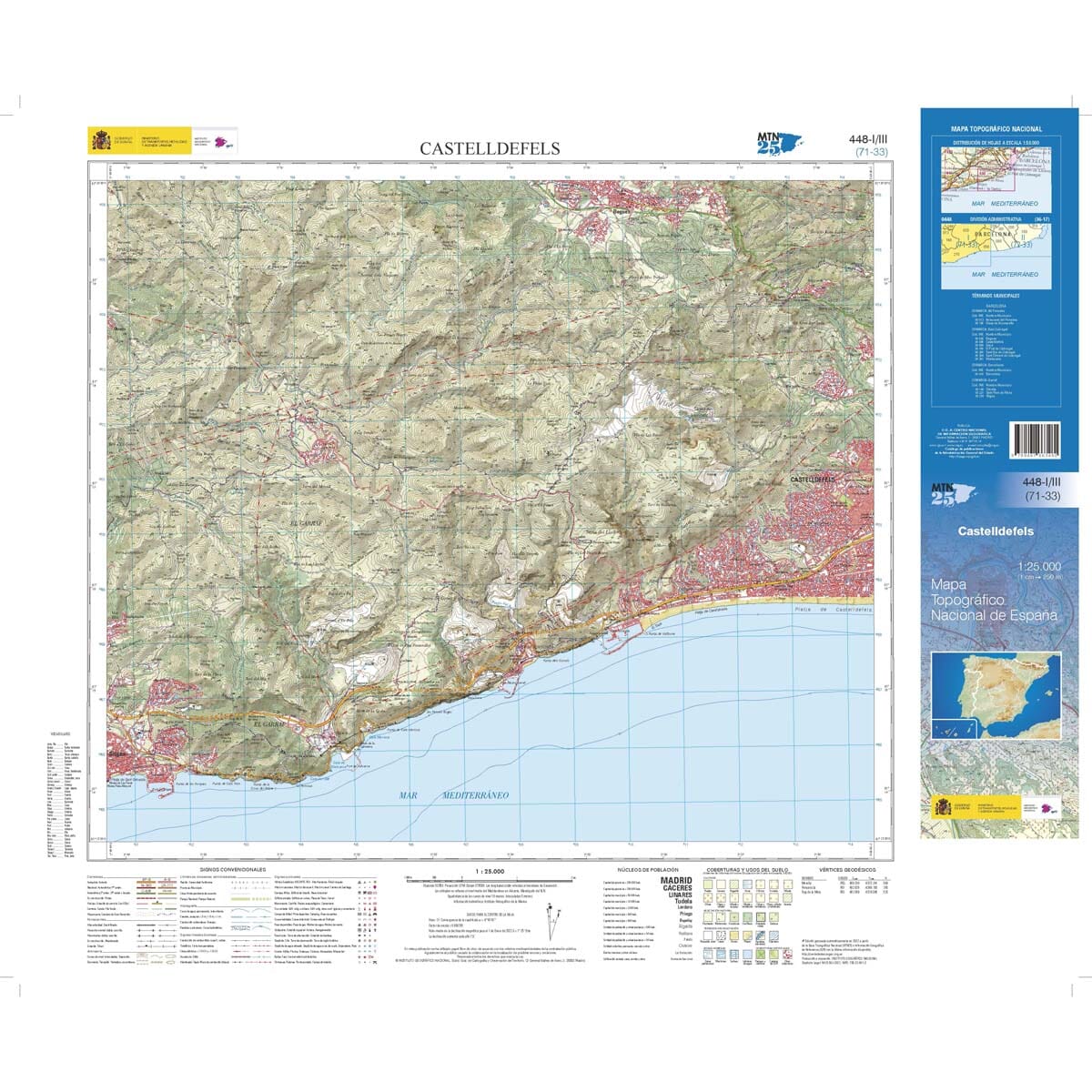 Carte topographique de l'Espagne n° 0448.1/3 - Castelldefels | CNIG - 1/25 000 carte de randonnée CNIG