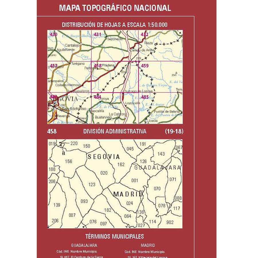 Carte topographique de l'Espagne n° 0458 - Prádena | CNIG - 1/50 000 carte de randonnée CNIG 