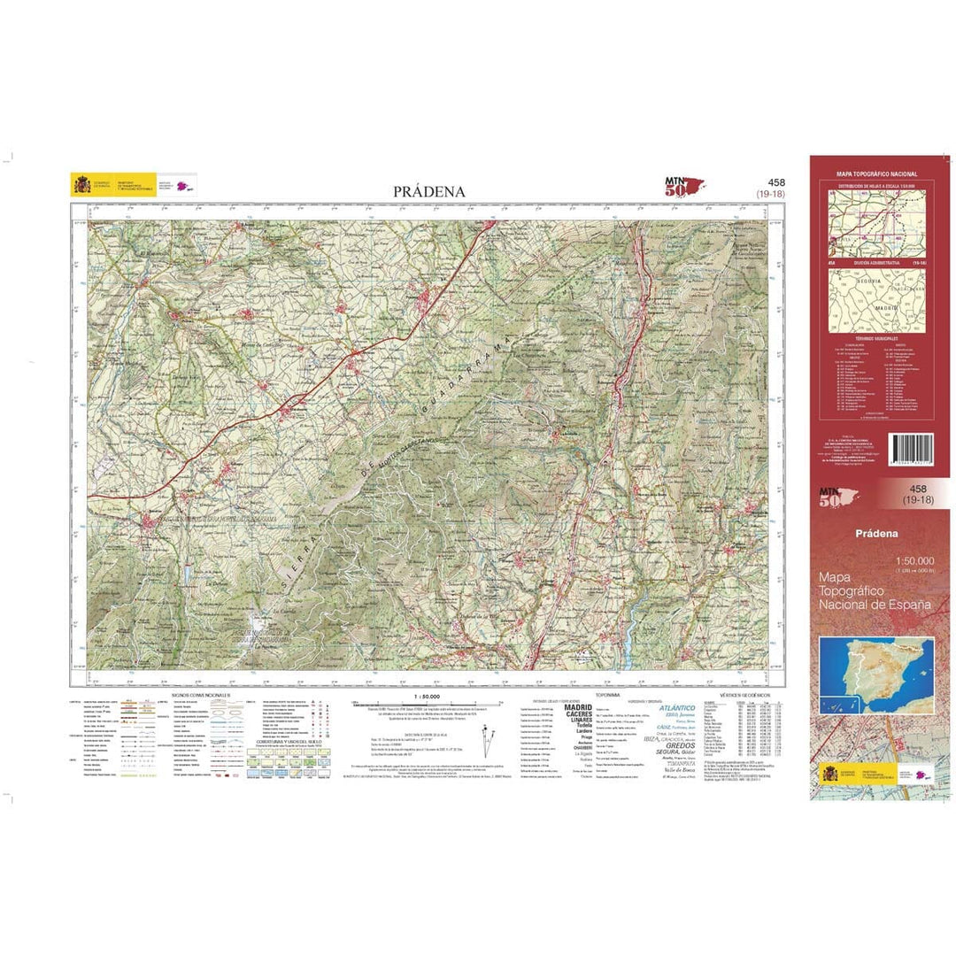 Carte topographique de l'Espagne n° 0458 - Prádena | CNIG - 1/50 000 carte de randonnée CNIG 