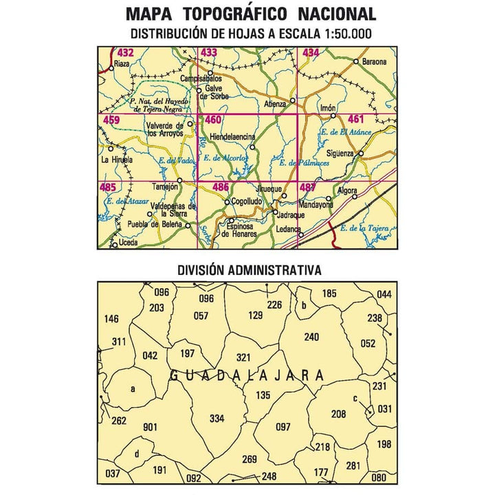 Carte topographique de l'Espagne n° 0460 - Hiendelaencina | CNIG - 1/50 000 carte de randonnée CNIG