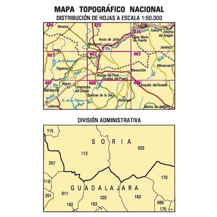 Carte topographique de l'Espagne n° 0462 - Maranchón | CNIG - 1/50 000 carte de randonnée CNIG