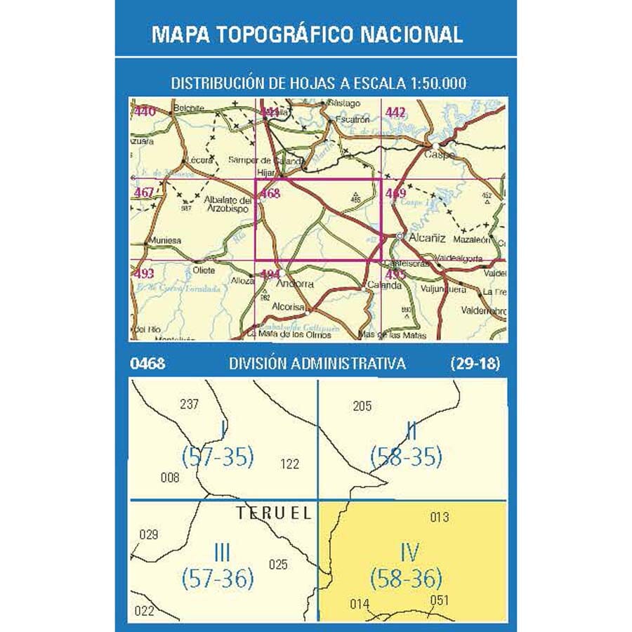 Carte topographique de l'Espagne n° 0468.4 - Estanca de Alcañiz | CNIG - 1/25 000 carte de randonnée CNIG