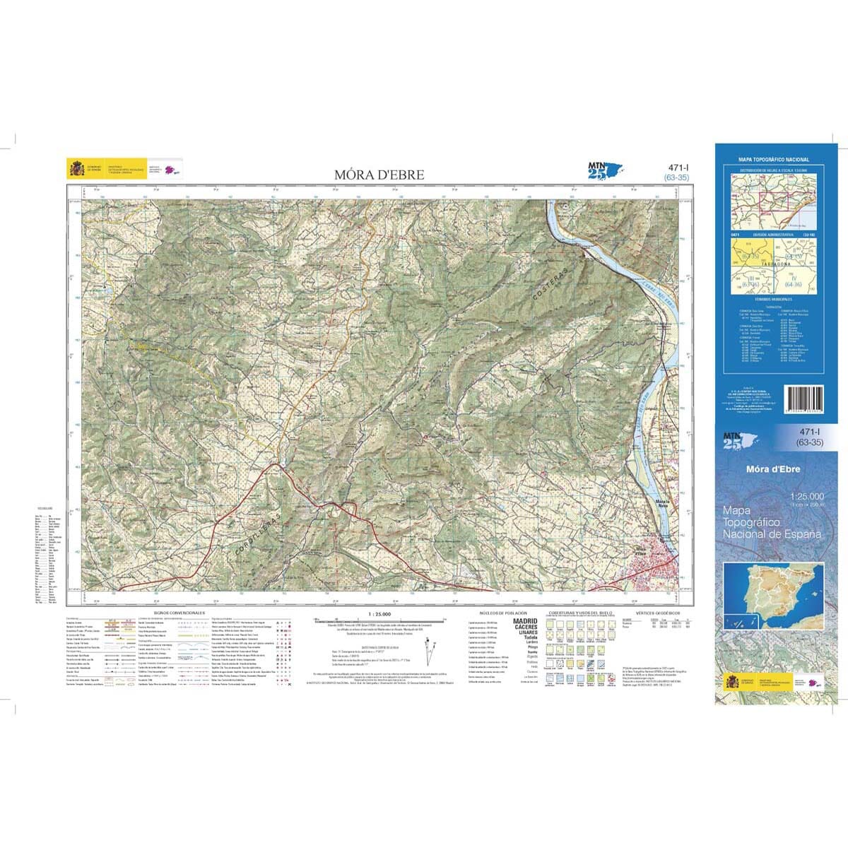 Carte topographique de l'Espagne n° 0471.1 - Móra d'Ebre | CNIG - 1/25 000 carte de randonnée CNIG