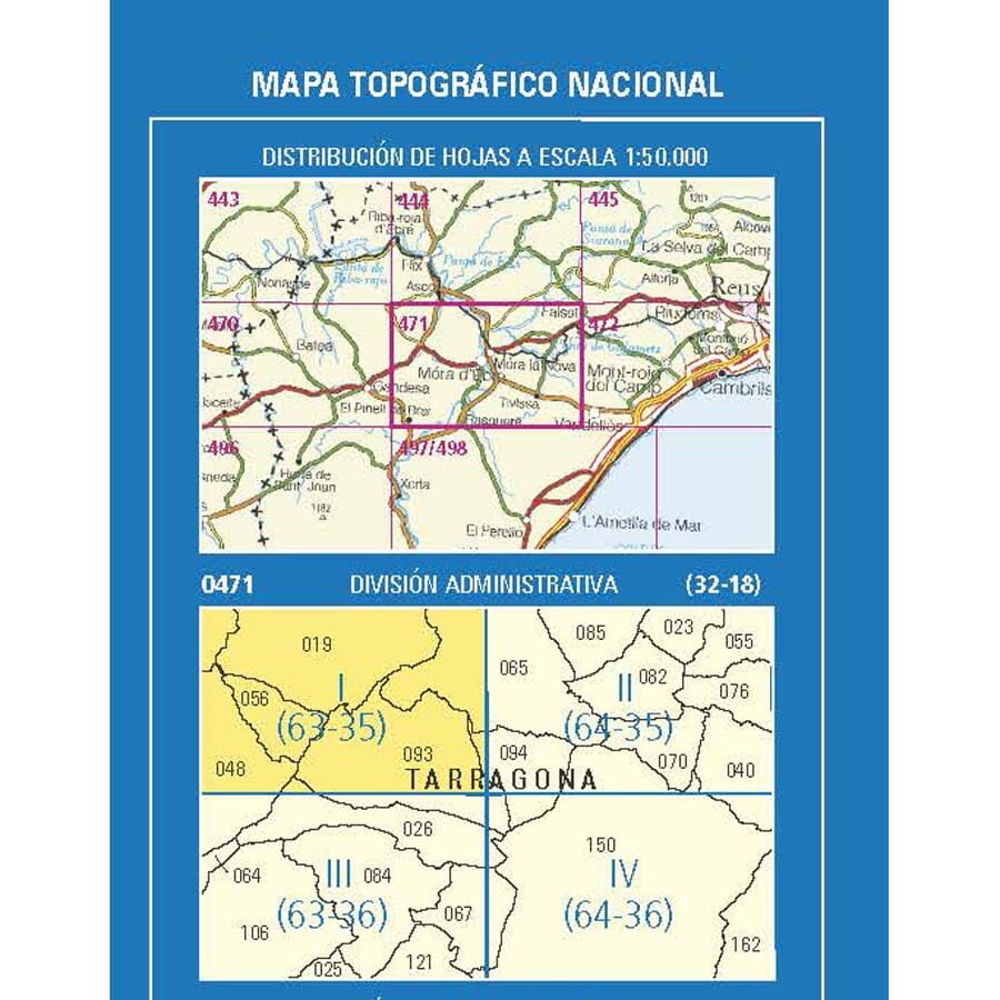Carte topographique de l'Espagne n° 0471.1 - Móra d'Ebre | CNIG - 1/25 000 carte de randonnée CNIG