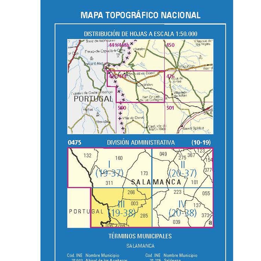 Carte topographique de l'Espagne n° 0475.3 - San Felices de los Gallegos | CNIG - 1/25 000 carte de randonnée CNIG