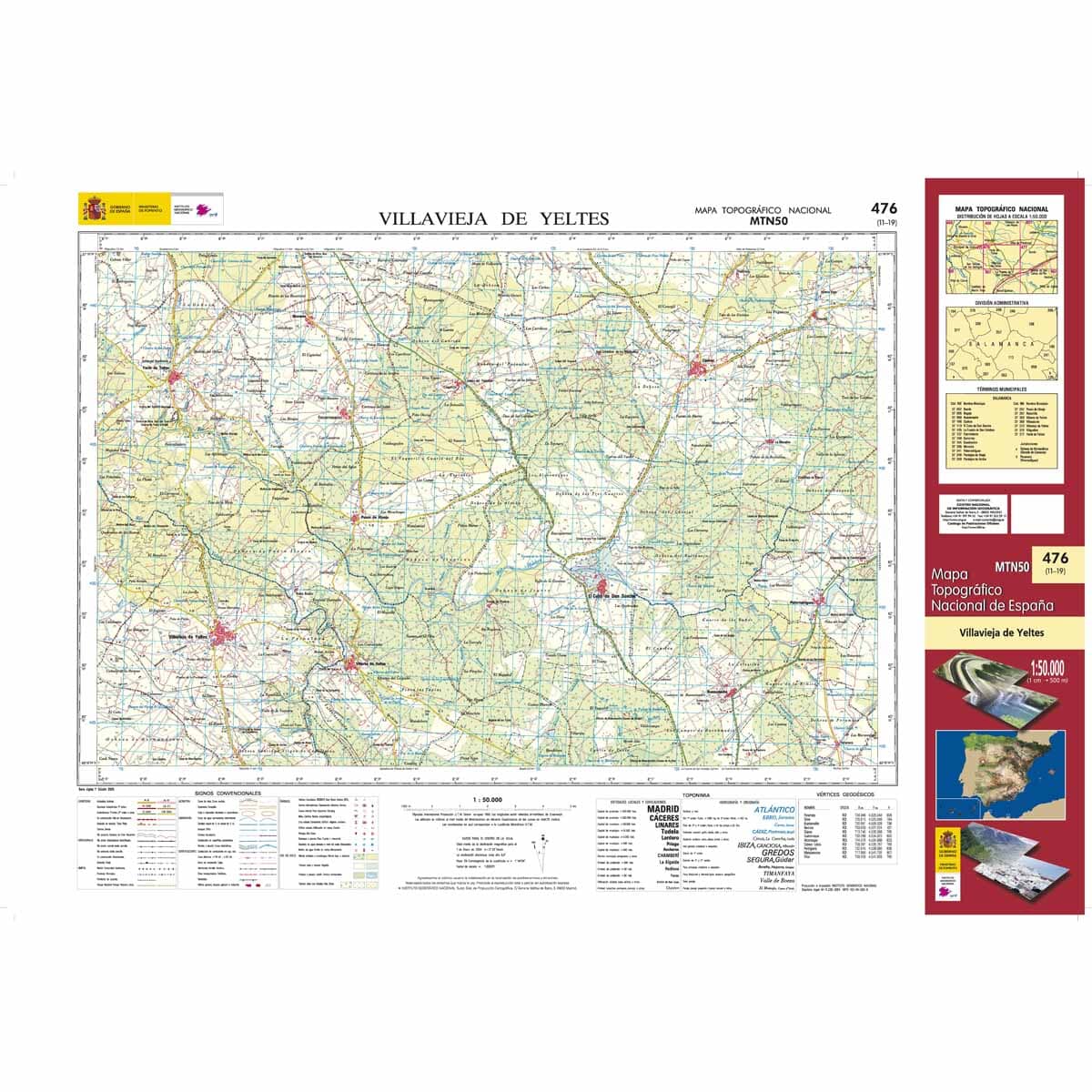 Carte topographique de l'Espagne n° 0476 - Villavieja de Yeltes | CNIG - 1/50 000 carte de randonnée CNIG