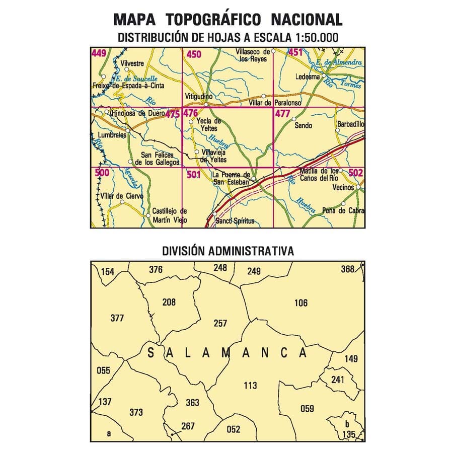 Carte topographique de l'Espagne n° 0476 - Villavieja de Yeltes | CNIG - 1/50 000 carte de randonnée CNIG