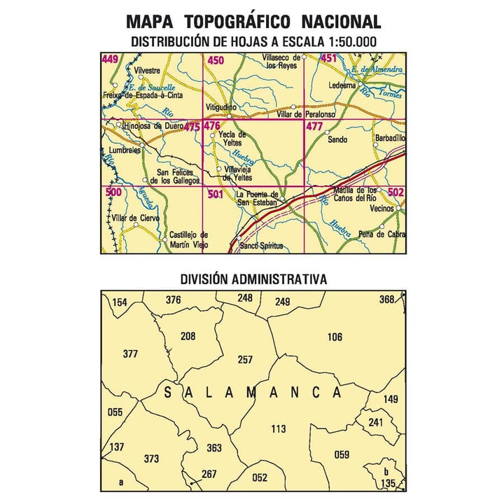 Carte topographique de l'Espagne n° 0476 - Villavieja de Yeltes | CNIG - 1/50 000 carte de randonnée CNIG