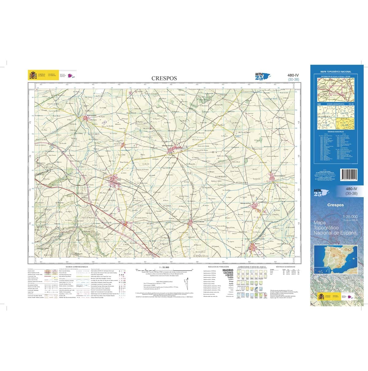Carte topographique de l'Espagne n° 0480.4 - Crespos 1/25 | CNIG - 1/25 000 carte de randonnée CNIG