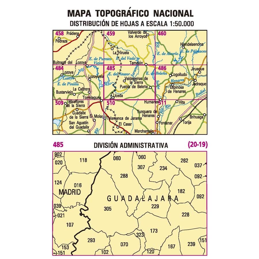 Carte topographique de l'Espagne n° 0485 - Valdepeñas de la Sierra | CNIG - 1/50 000 carte de randonnée CNIG