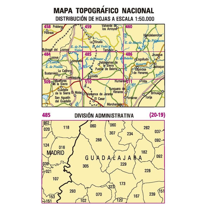 Carte topographique de l'Espagne n° 0485 - Valdepeñas de la Sierra | CNIG - 1/50 000 carte de randonnée CNIG