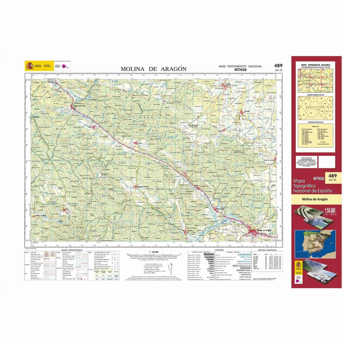 Carte topographique de l'Espagne n° 0489 - Molina de Aragón | CNIG - 1/50 000 carte de randonnée CNIG