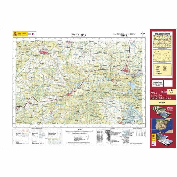 Carte topographique de l'Espagne n° 0494 - Calenda | CNIG - 1/50 000 carte de randonnée CNIG 