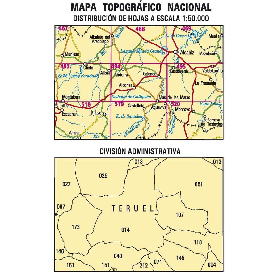 Carte topographique de l'Espagne n° 0494 - Calenda | CNIG - 1/50 000 carte de randonnée CNIG 