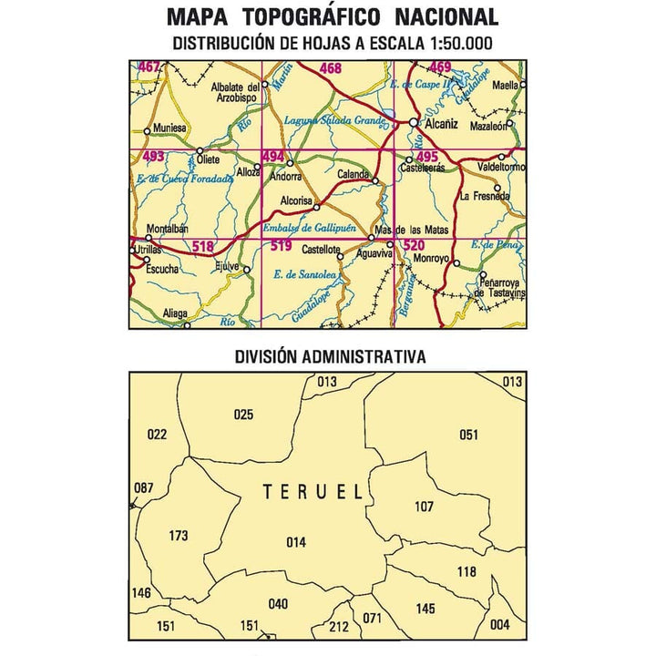 Carte topographique de l'Espagne n° 0494 - Calenda | CNIG - 1/50 000 carte de randonnée CNIG 