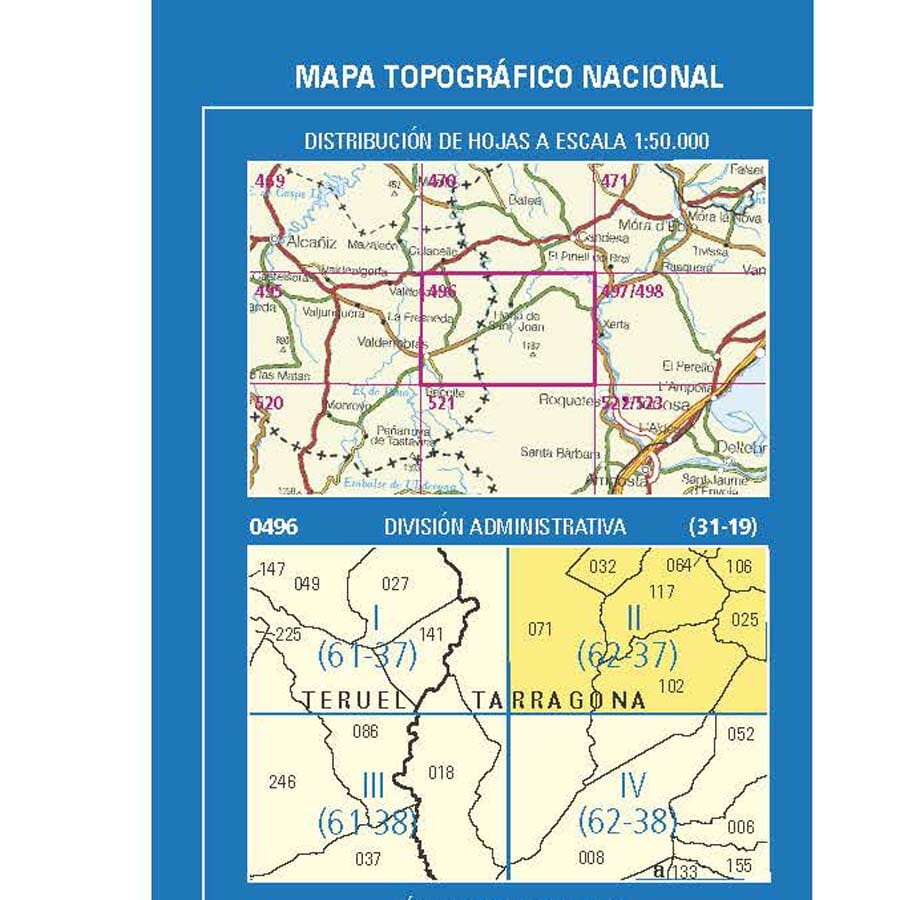 Carte topographique de l'Espagne n° 0496.2 - Horta de Sant Joan | CNIG - 1/25 000 carte de randonnée CNIG