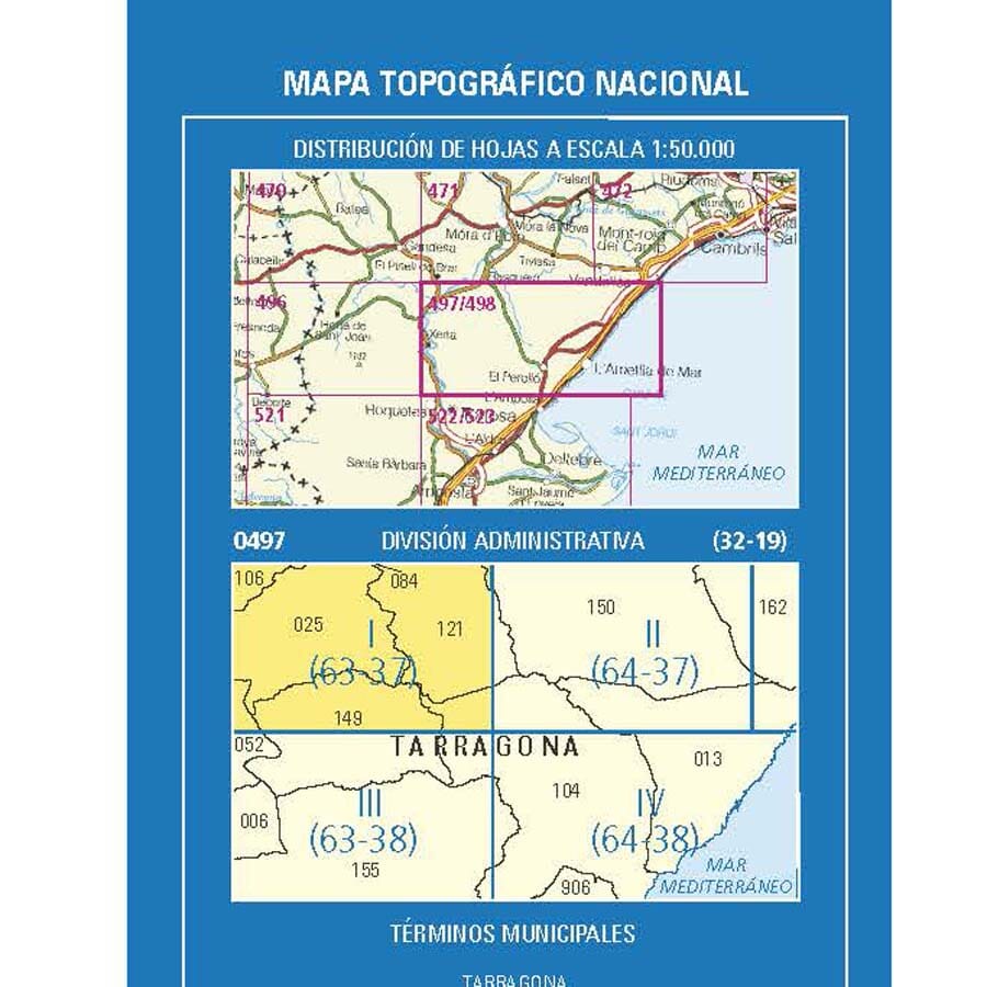 Carte topographique de l'Espagne n° 0497.1 - Benifallet | CNIG - 1/25 000 carte de randonnée CNIG