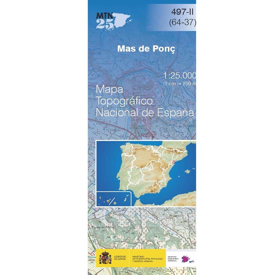 Carte topographique de l'Espagne n° 0497.2 - Mas de Ponç | CNIG - 1/25 000 carte de randonnée CNIG