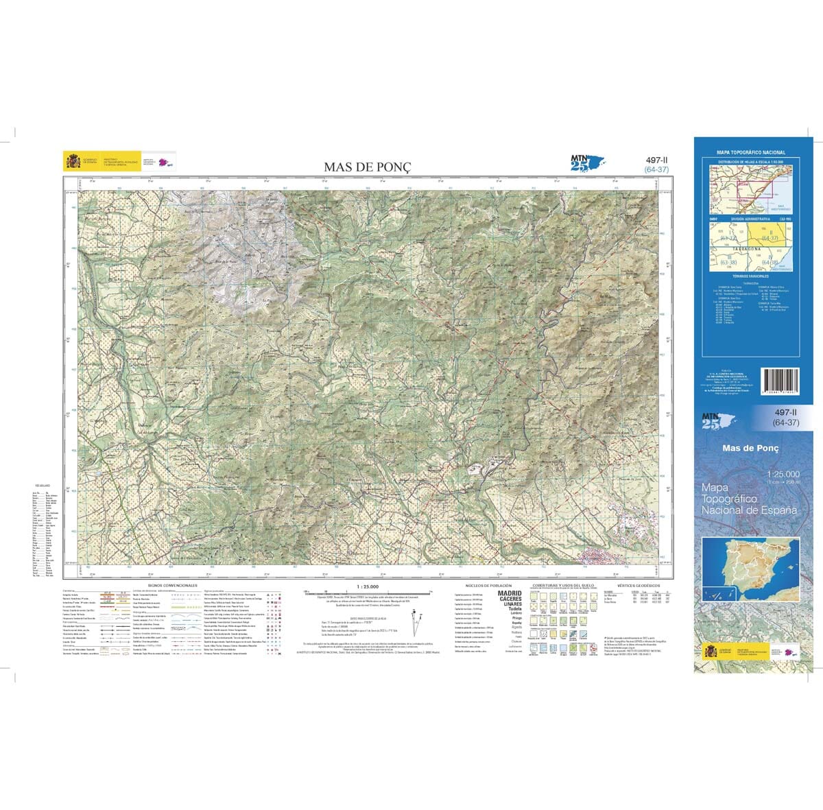 Carte topographique de l'Espagne n° 0497.2 - Mas de Ponç | CNIG - 1/25 000 carte de randonnée CNIG