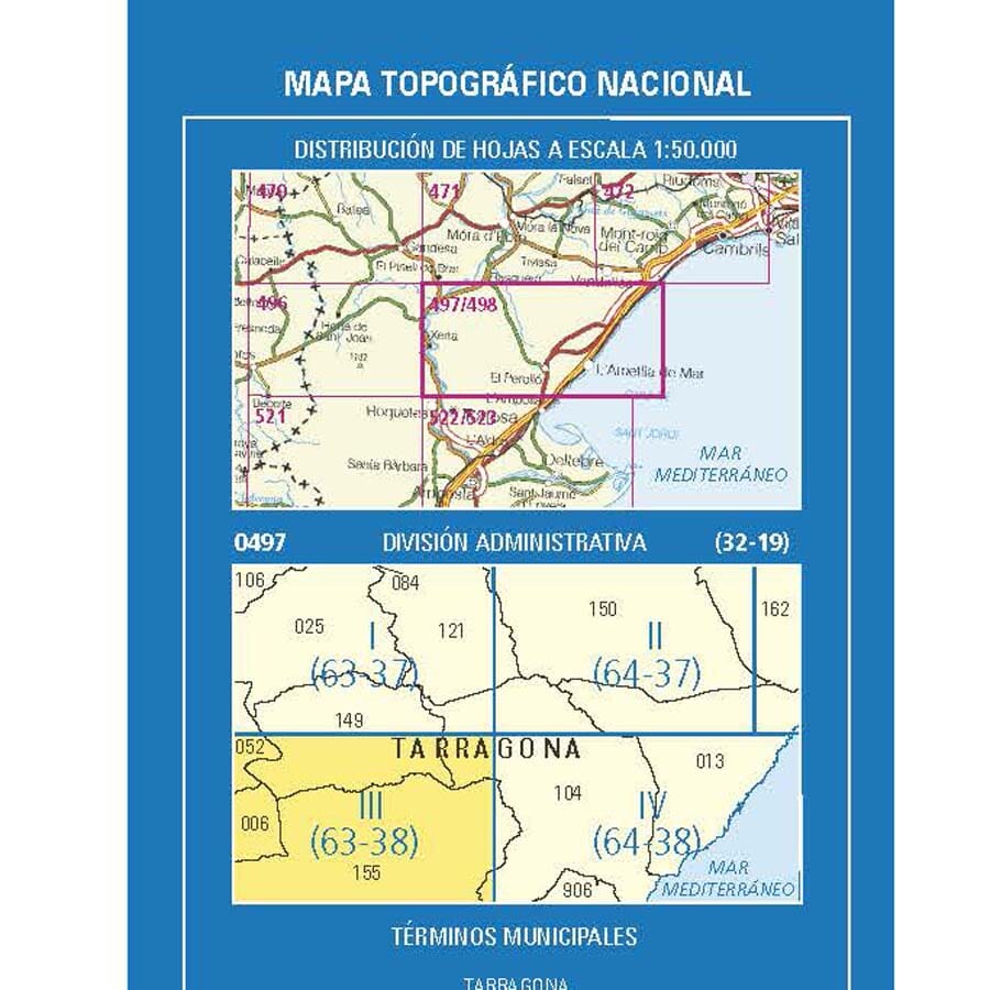 Carte topographique de l'Espagne n° 0497.3 - Xerta | CNIG - 1/25 000 carte de randonnée CNIG