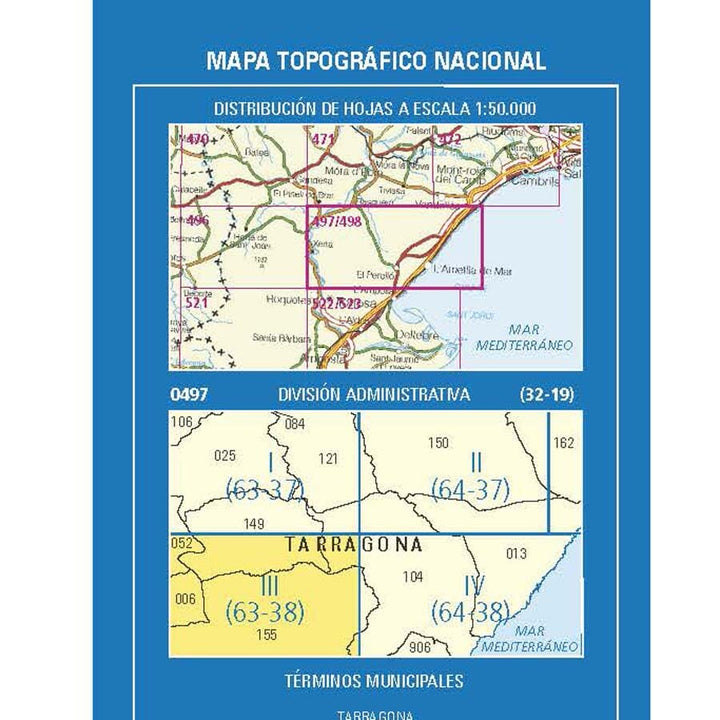 Carte topographique de l'Espagne n° 0497.3 - Xerta | CNIG - 1/25 000 carte de randonnée CNIG