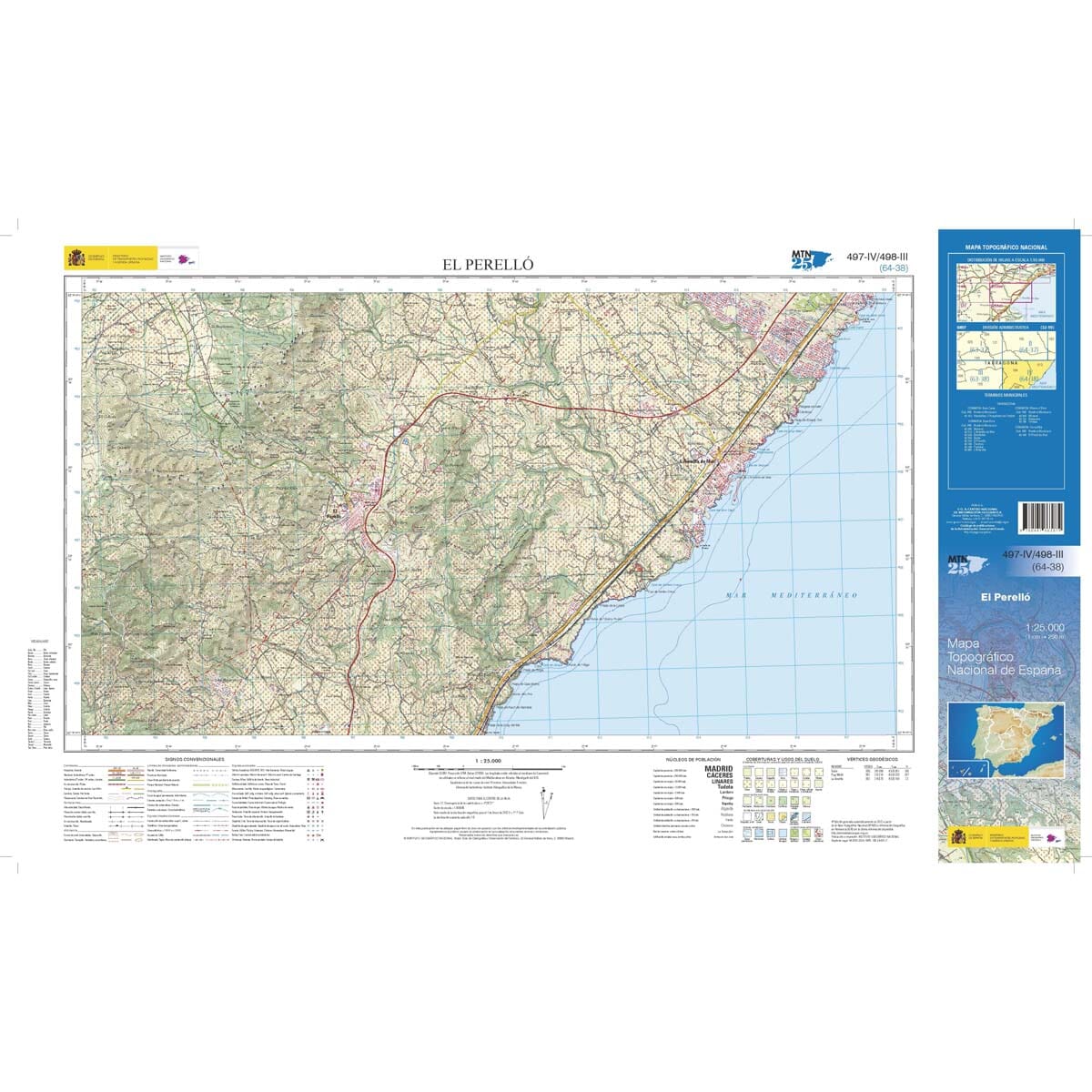 Carte topographique de l'Espagne n° 0497.4/498.3 - El Perelló | CNIG - 1/25 000 carte de randonnée CNIG