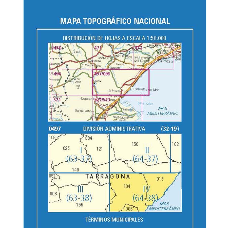 Carte topographique de l'Espagne n° 0497.4/498.3 - El Perelló | CNIG - 1/25 000 carte de randonnée CNIG
