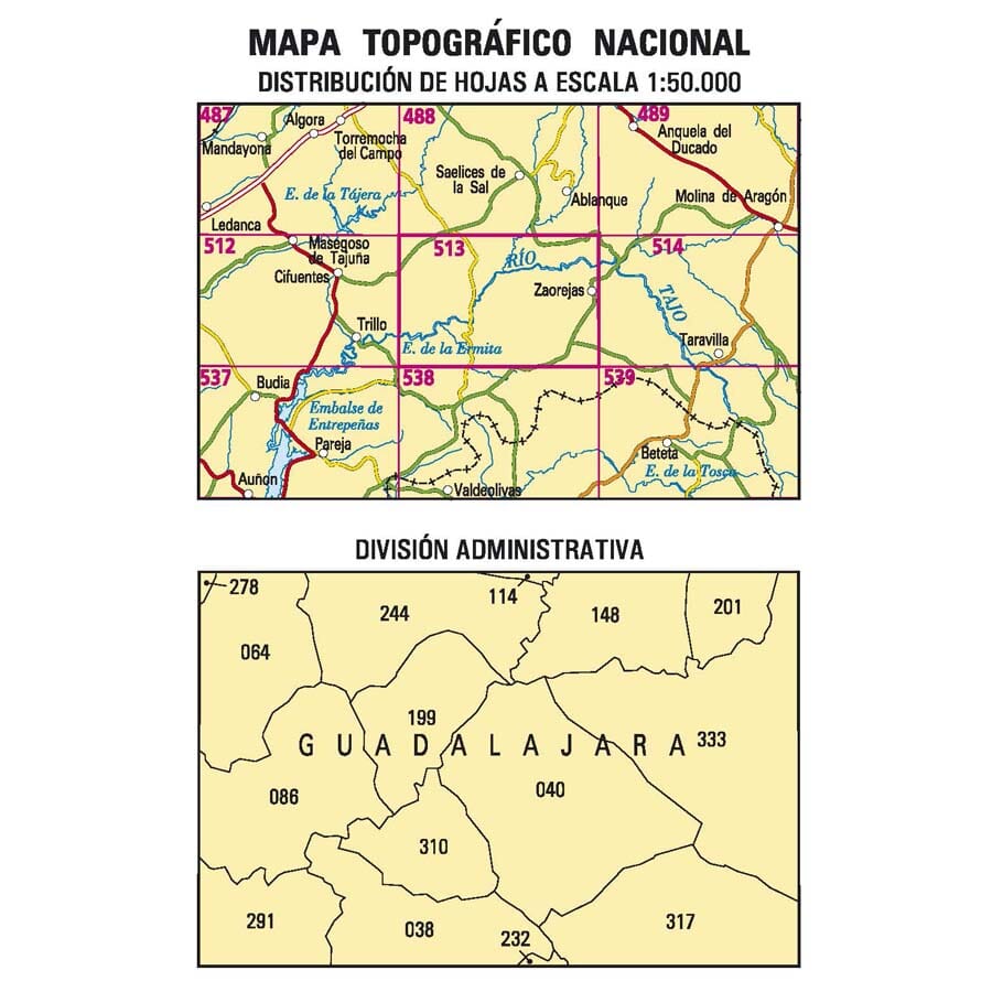 Carte topographique de l'Espagne n° 0513 - Zaorejas | CNIG - 1/50 000 carte de randonnée CNIG