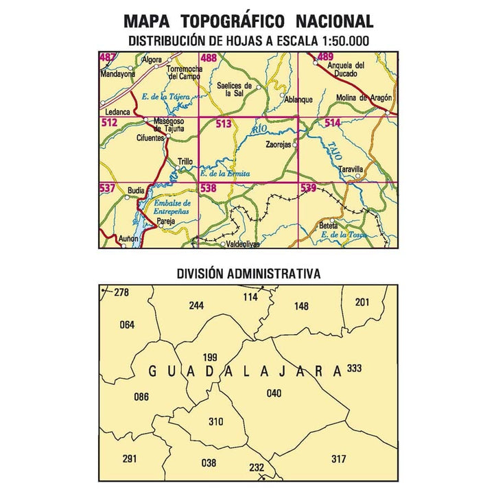 Carte topographique de l'Espagne n° 0513 - Zaorejas | CNIG - 1/50 000 carte de randonnée CNIG