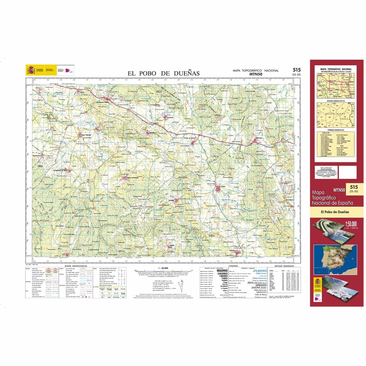 Carte topographique de l'Espagne n° 0515 - El Pobo de Dueñas | CNIG - 1/50 000 carte de randonnée CNIG
