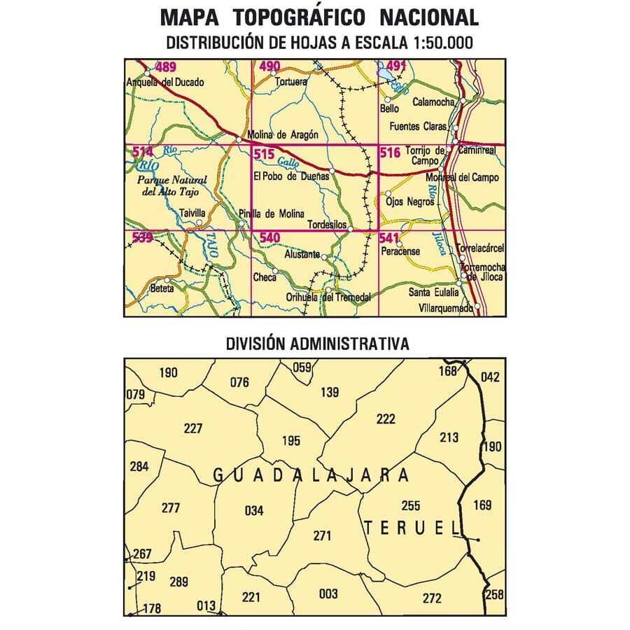 Carte topographique de l'Espagne n° 0515 - El Pobo de Dueñas | CNIG - 1/50 000 carte de randonnée CNIG