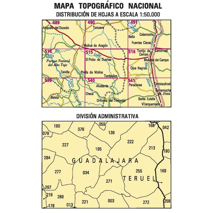 Carte topographique de l'Espagne n° 0515 - El Pobo de Dueñas | CNIG - 1/50 000 carte de randonnée CNIG