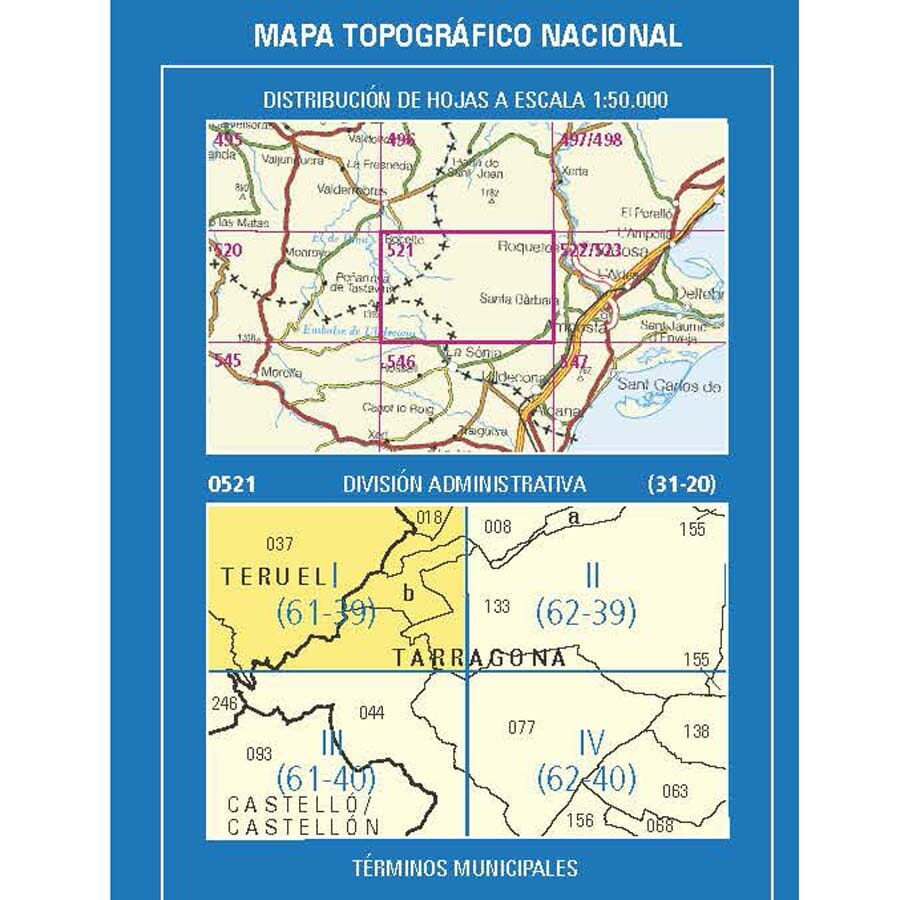 Carte topographique de l'Espagne n° 0521.1 - Beceite | CNIG - 1/25 000 carte de randonnée CNIG