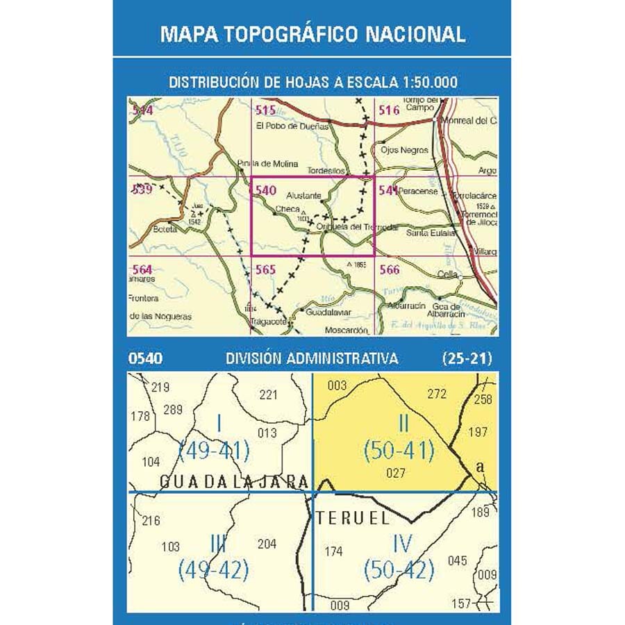 Carte topographique de l'Espagne n° 0540.2 - Alustante | CNIG - 1/25 000 carte de randonnée CNIG