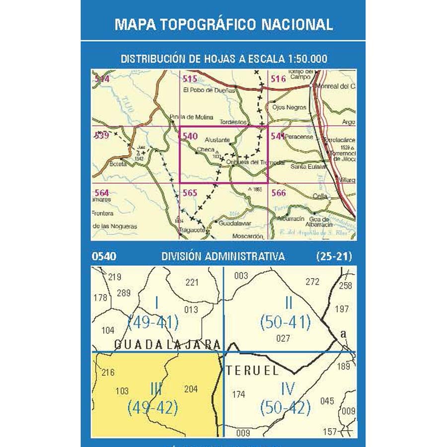 Carte topographique de l'Espagne n° 0540.3 - Orea | CNIG - 1/25 000 carte de randonnée CNIG