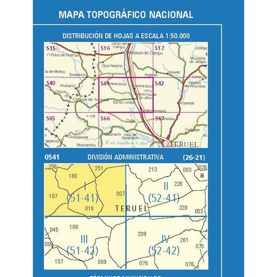 Carte topographique de l'Espagne n° 0541.1 - Ródenas | CNIG - 1/25 000 carte de randonnée CNIG