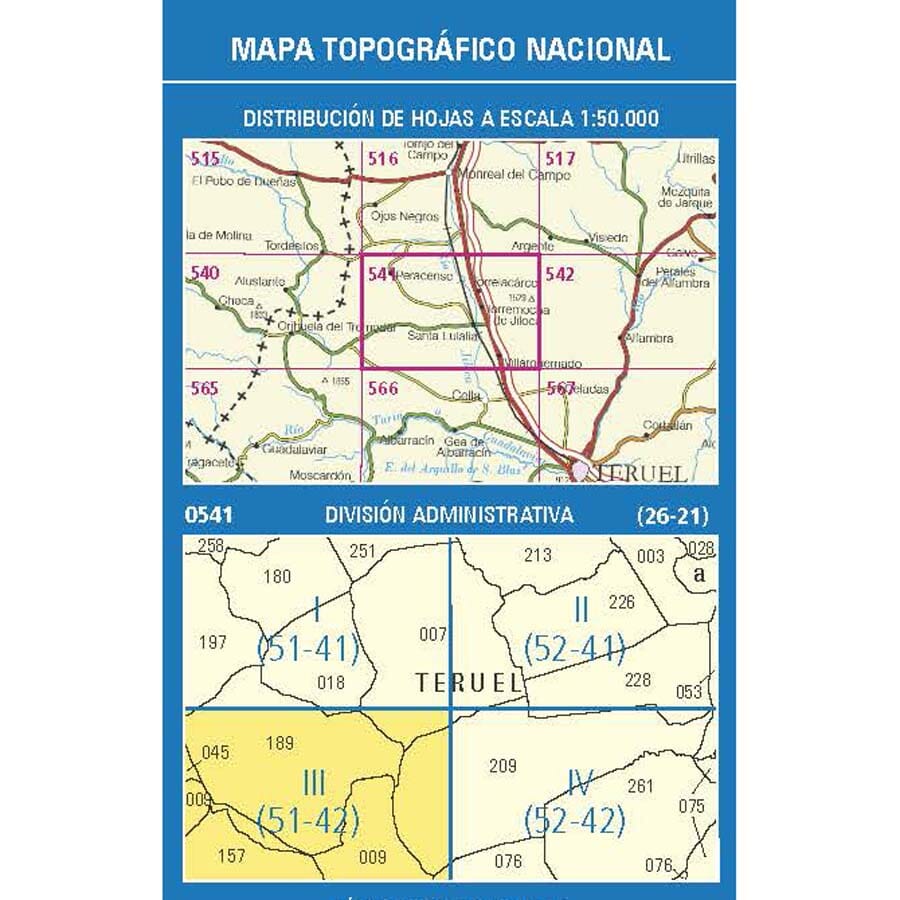 Carte topographique de l'Espagne n° 0541.3 - Pozondón | CNIG - 1/25 000 carte pliée CNIG 