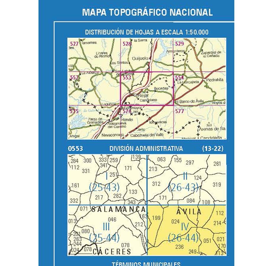 Carte topographique de l'Espagne n° 0553.4 - El Barco De Ávila | CNIG - 1/25 000 carte de randonnée CNIG 