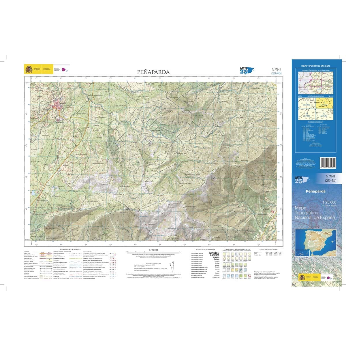 Carte topographique de l'Espagne n° 0573.2 - Peñaparda | CNIG - 1/25 000 carte de randonnée CNIG 