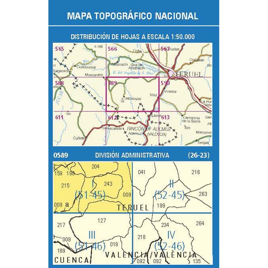 Carte topographique de l'Espagne n° 0589.1 - Terriente | CNIG - 1/25 000 carte de randonnée CNIG