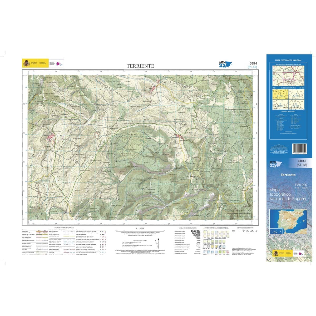 Carte topographique de l'Espagne n° 0589.1 - Terriente | CNIG - 1/25 000 carte de randonnée CNIG