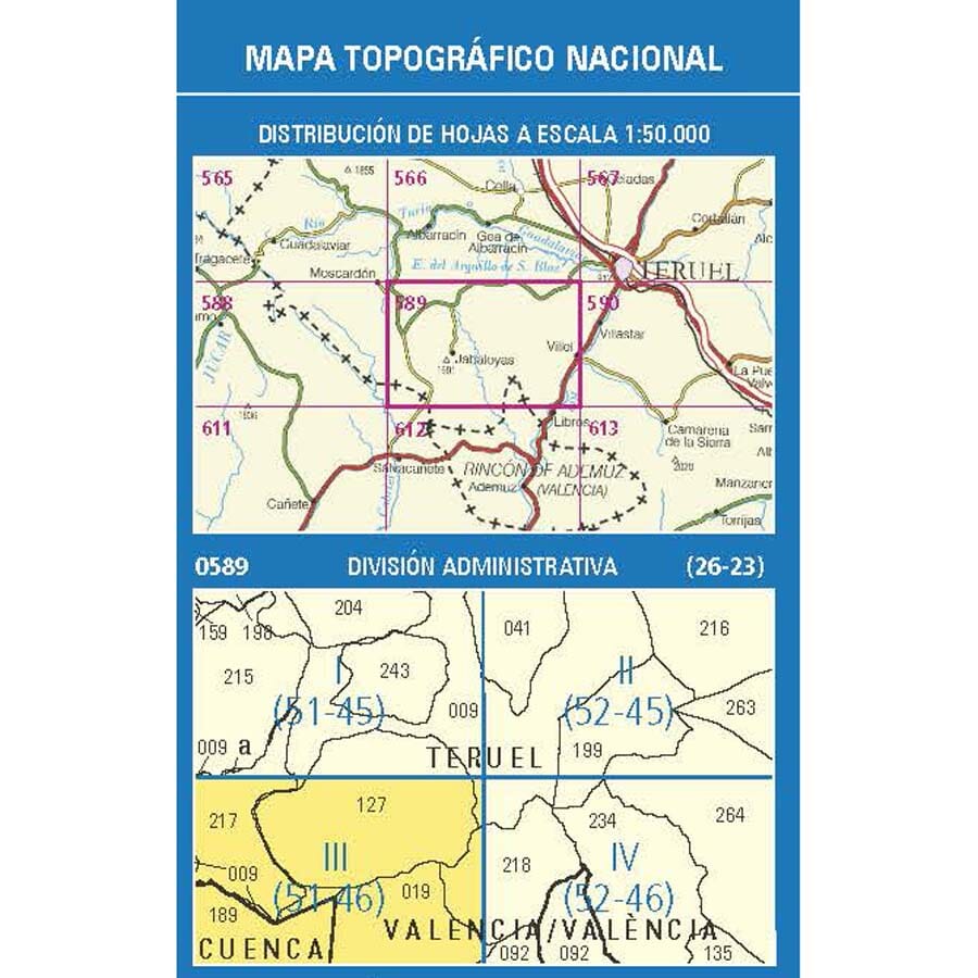Carte topographique de l'Espagne n° 0589.3 - Jabaloyas | CNIG - 1/25 000 carte de randonnée CNIG