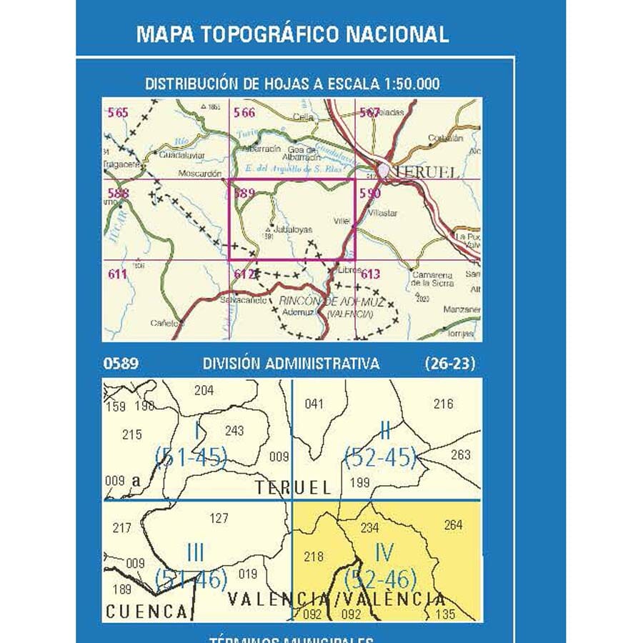Carte topographique de l'Espagne n° 0589.4 - Villel | CNIG - 1/25 000 carte de randonnée CNIG