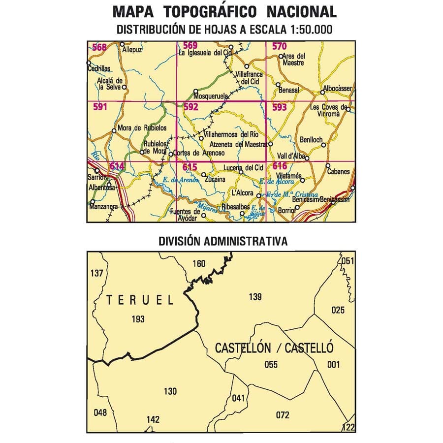 Carte topographique de l'Espagne n° 0592 - Villahermosa del Río | CNIG - 1/50 000 carte de randonnée CNIG